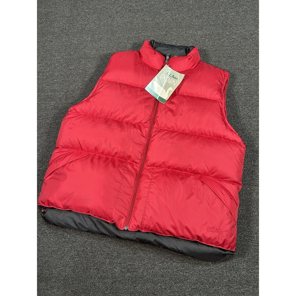 Vintage LL Bean Goose Down Puffer Vest Women's 2XL Black Red Reversible NEW
